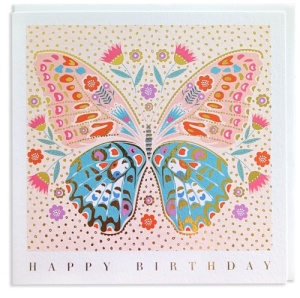 Elegant Floral and Gold Butterfly Birthday Card